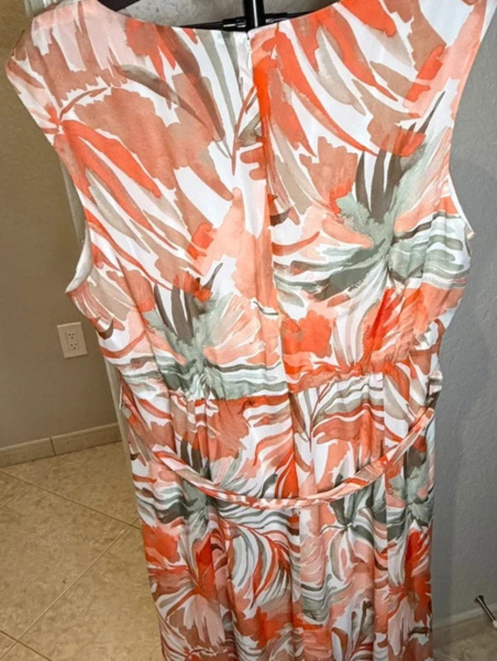 Kasper Tropical Floral Abstract Cowl Neck Belted Chiffon Midi Dress 18W - Picture 3 of 3